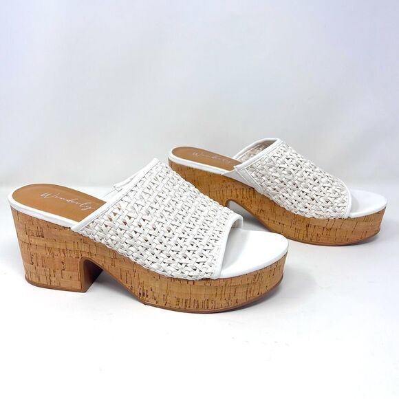 Wonderly Halo White Vegan Leather Slide Platform Cork Block Heel Belk Sandal 8.5 - Picture 1 of 13